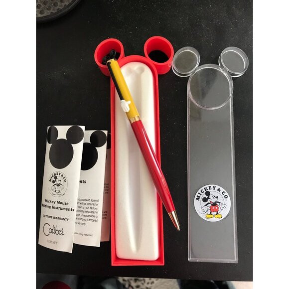 Vtg Mickey Mouse Writing Instrument Roller Ball Pen Disney Colibri Red Yellow - Picture 8 of 10